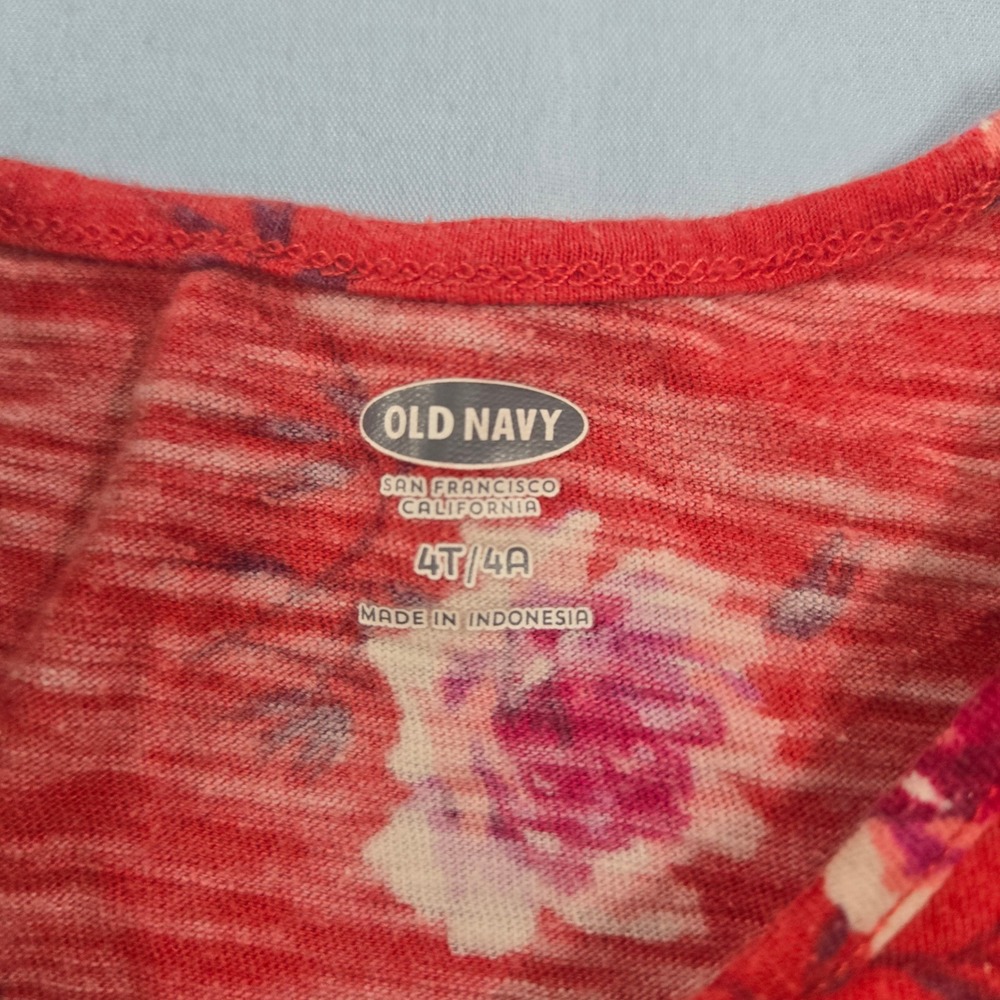 Old Navy Toddler Girls Red Floral Peplum Top Long Sleeve Rose Print Shirt 4T 4A - Picture 3 of 7
